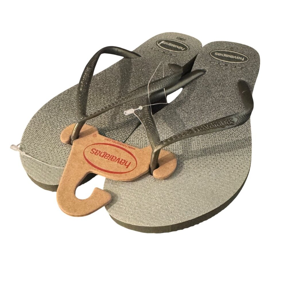 Havaianas Women's Slim Glitter Grey Flip Flops Sandal, Size 11/12 NWOB